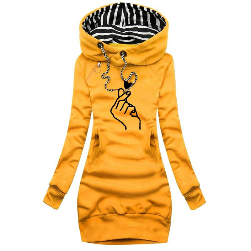 Trending Printed Autumn Winter Women’s Slim Fit Hoodie Dress – Long Sleeve Sweater Hoodie Dress for Casual Fashion