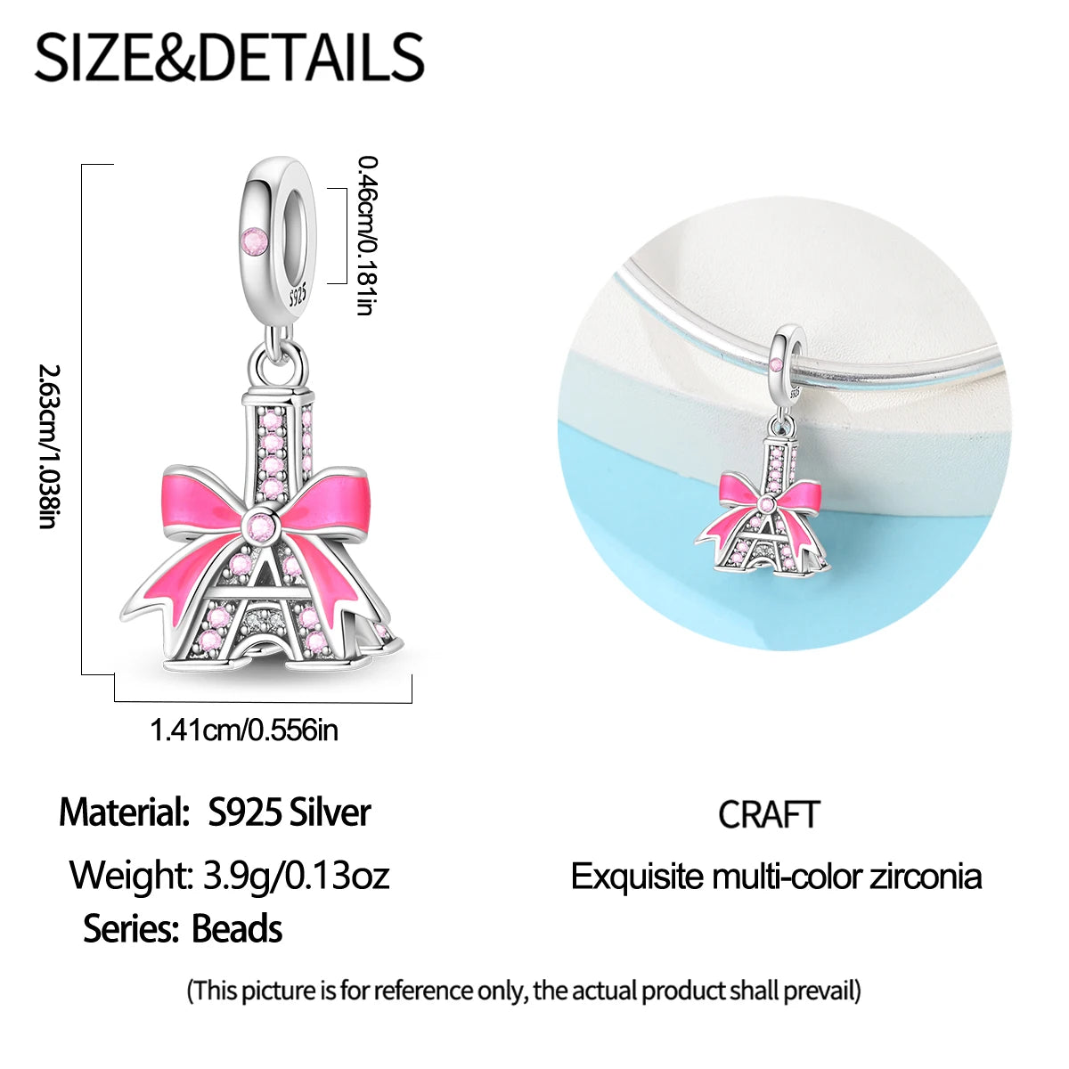 Romantic Pink Flowers 925 Sterling Silver Charms | Bag Lipstick Heart Bow Rose Bead Fit Original Bracelet DIY Jewelry Gift