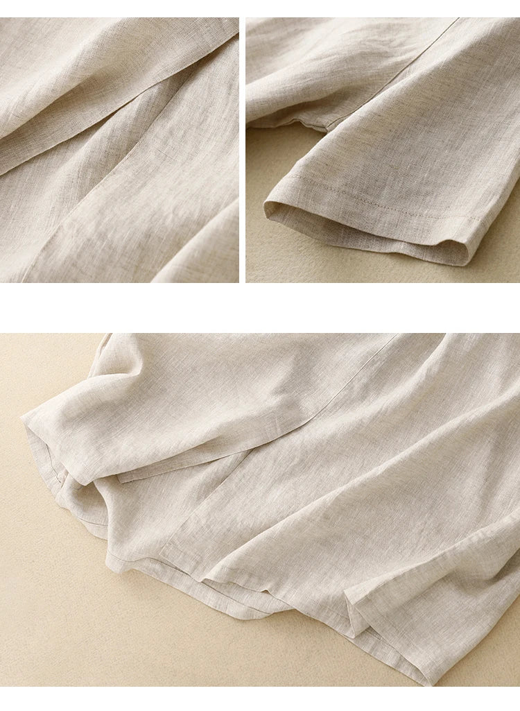 Pure Linen Shirt Dress – Women's Summer Lightweight Breathable Long Dress, Loose Plus Size with Slimming Belt