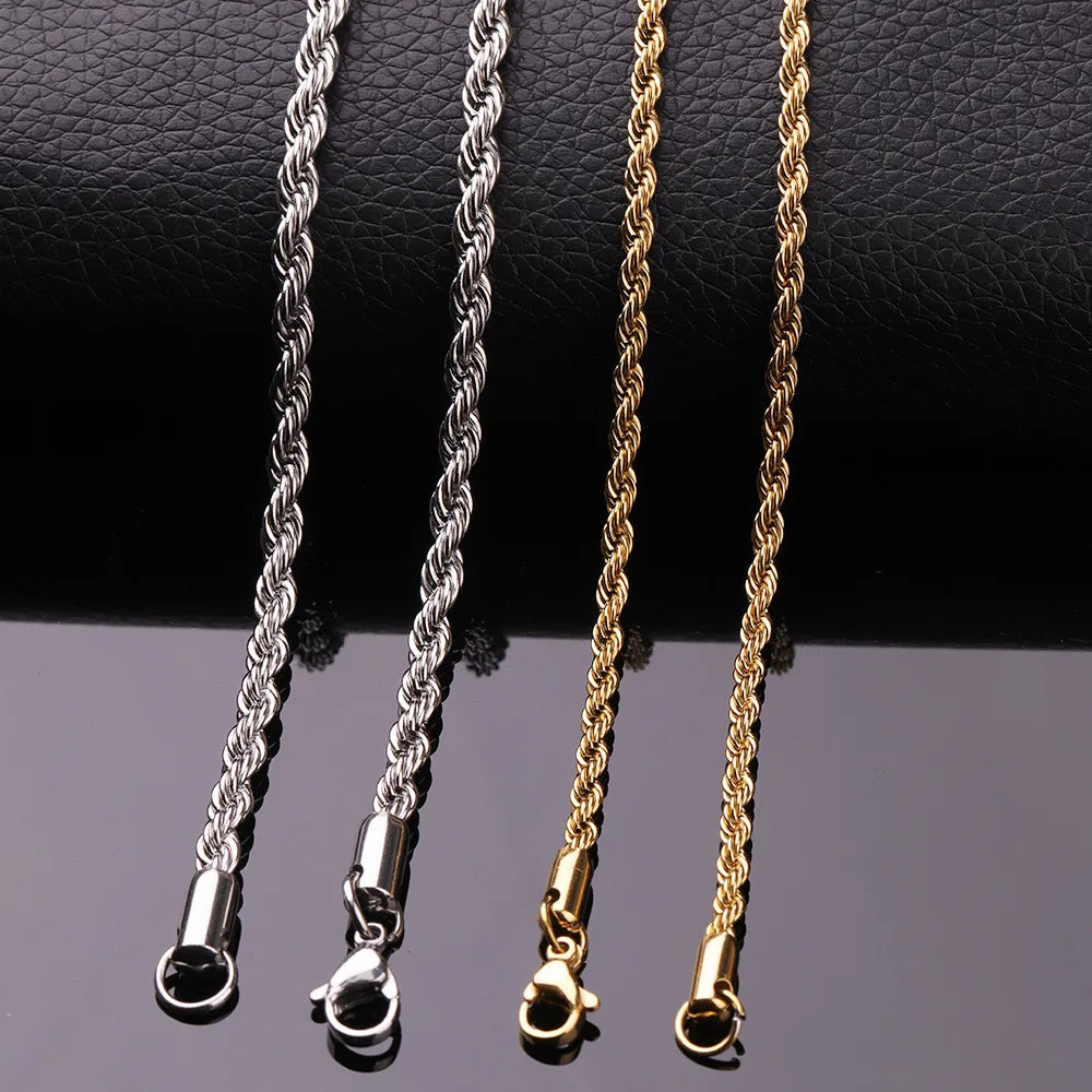 HNSP 316L Stainless Steel Twisted Rope Chain Necklace | Unisex Durable Jewelry Accessory for Men & Women