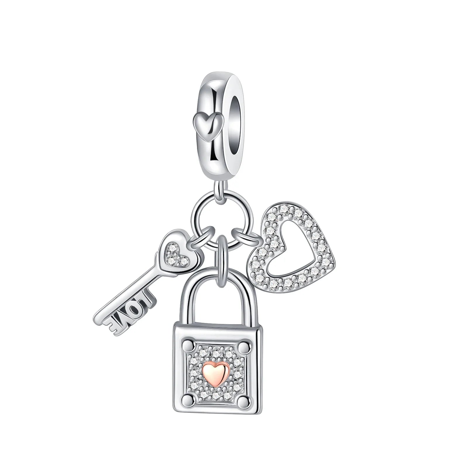 925 Sterling Silver Golden Heart Lock & Birthday Candle Charm | Fit Original Pandora Bracelet DIY Jewelry