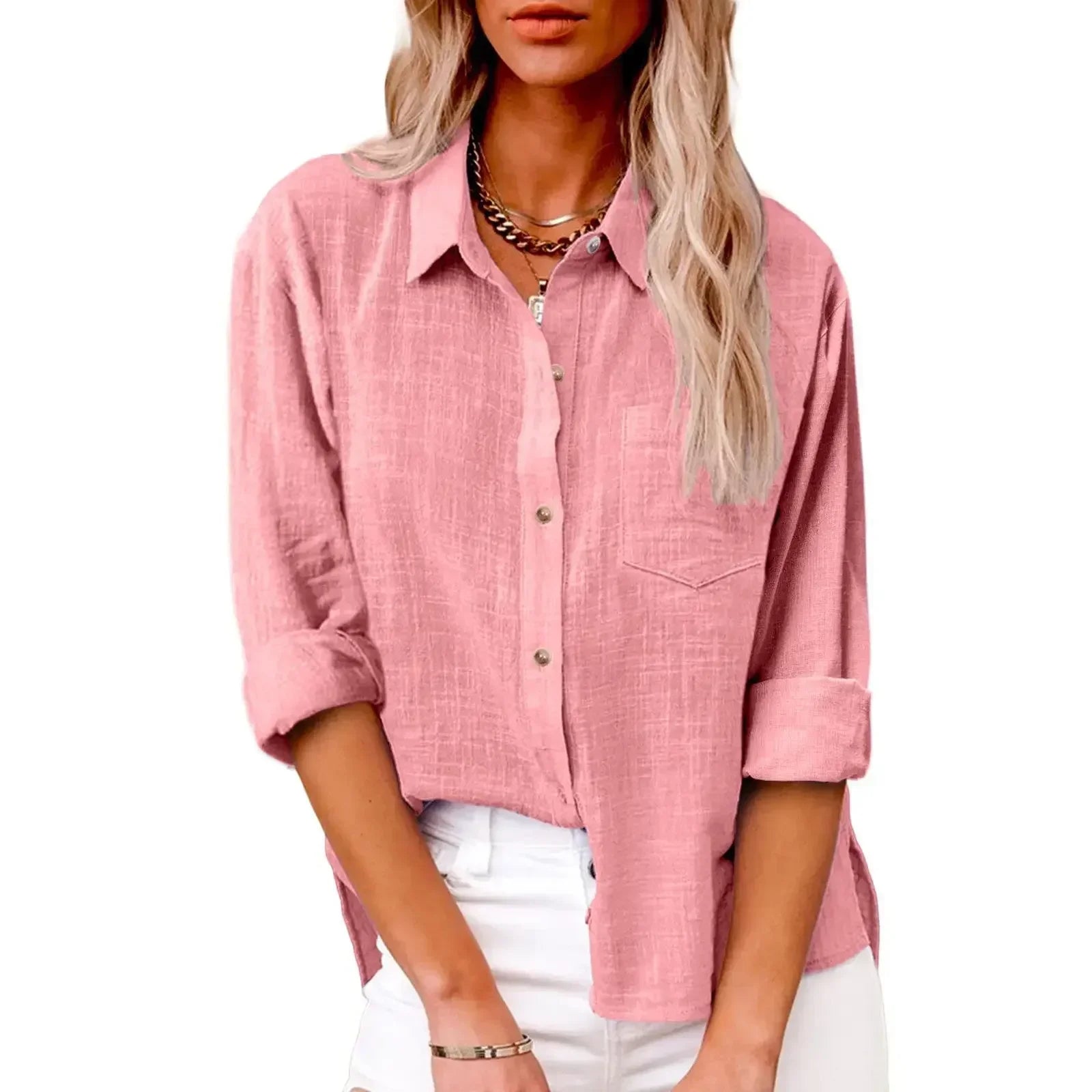Cotton Linen Long Sleeve Women’s Shirt – Solid Elegant Casual T-Shirt 👚🌿