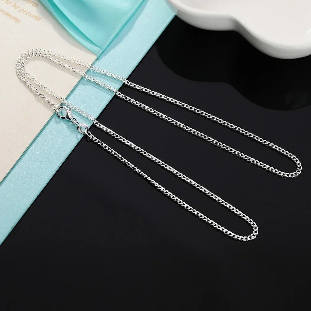 925 Sterling Silver 2mm Side Chain Necklace 40-75CM – Unisex Long Silver Chain for Men & Women Wedding Fashion Jewelry