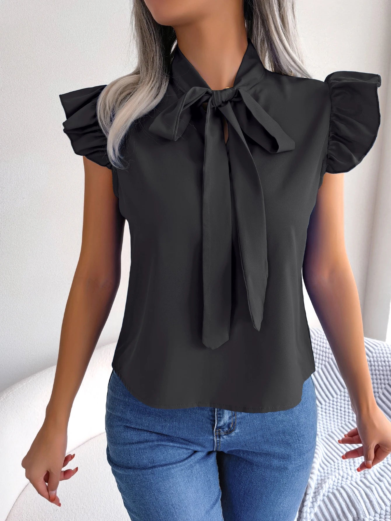Women’s Summer Bow Ruffle Short Sleeve Chiffon Blouse – Casual Chic Top 👚☀️
