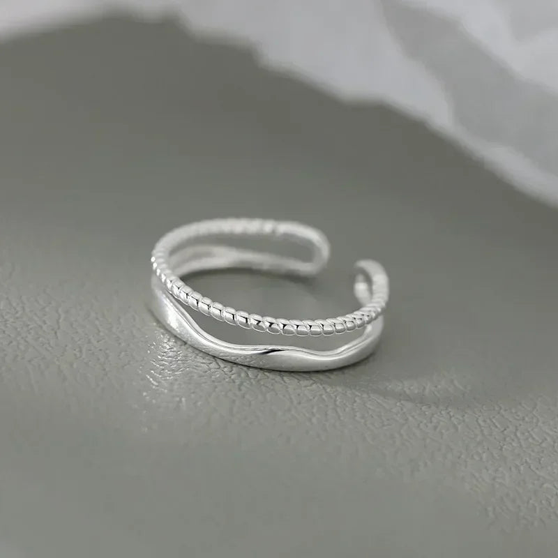 Original 925 Sterling Silver Double Lines Ring – Vintage Women’s Wedding Engagement Fine Jewelry