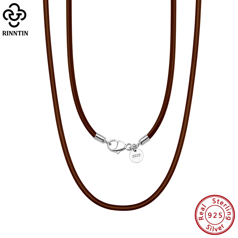 Rinntin Italian 2mm Brown Leather Cord Necklace with 925 Sterling Silver Clasp – Unisex Trendy Jewelry SC62