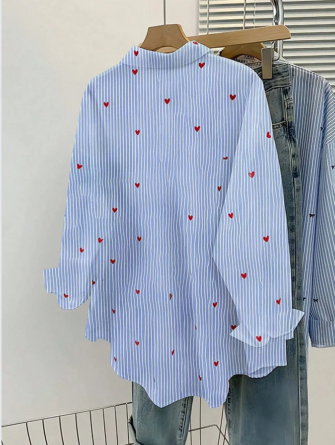 European & American Striped Long Sleeve Women’s Shirt – Autumn Commuter Blue Cardigan Style Top 👚✨