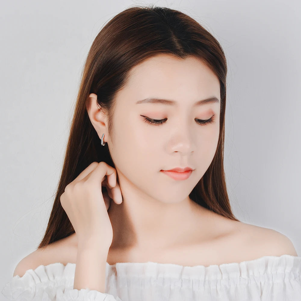 925 Sterling Silver Clear CZ Heart Geometric Hoop Earrings – Women’s Wedding & Engagement Fine Jewelry Gift