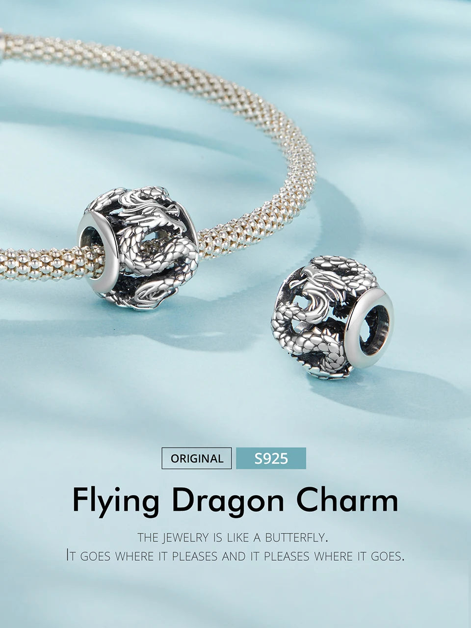 BAMOER 925 Sterling Silver Phoenix & Dragon Charm | Retro Hollow Round Bead | Fits Original Bracelet DIY Jewelry Accessories