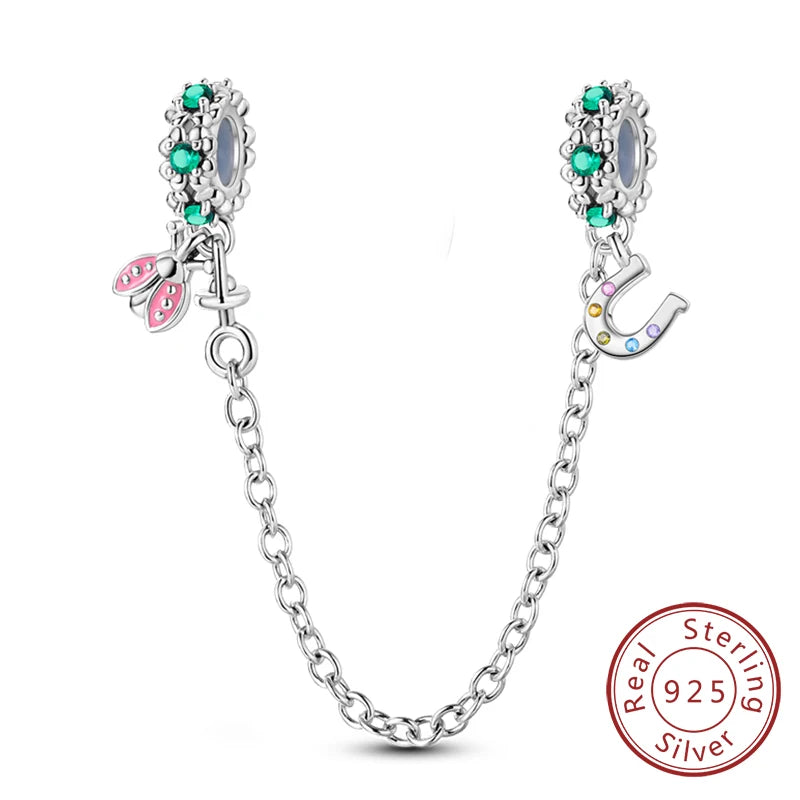 New 925 Sterling Silver Four-Leaf Clover Green Charm Bead | Lucky Pendant for Original Bracelet Jewelry Gift