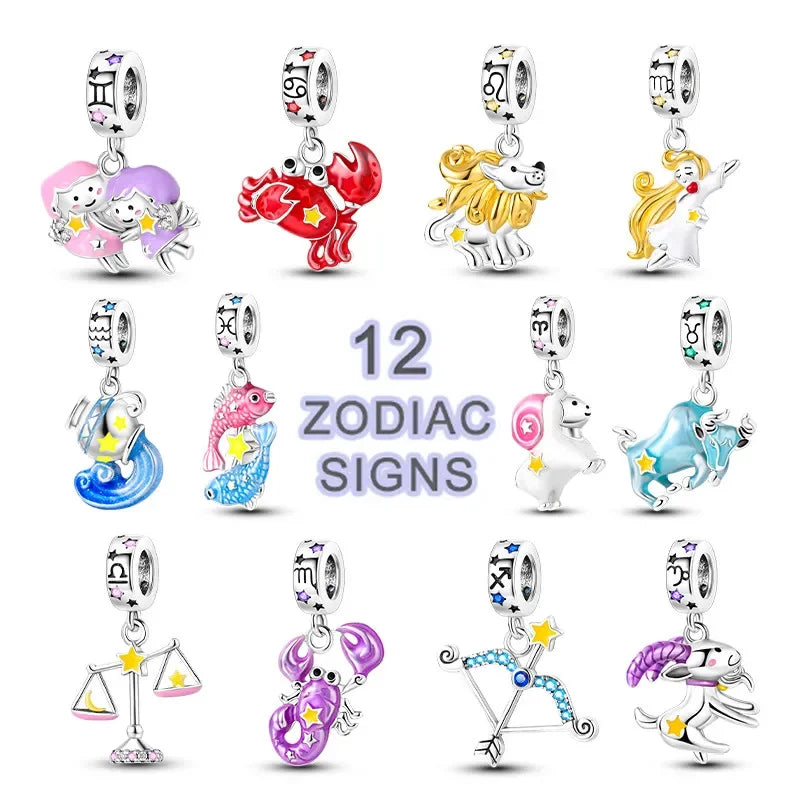 925 Sterling Silver Luminous Constellation Zodiac Charm – Scorpio, Aries, Cancer Pendant Bead Fit Original Pandora Bracelet Women Jewelry