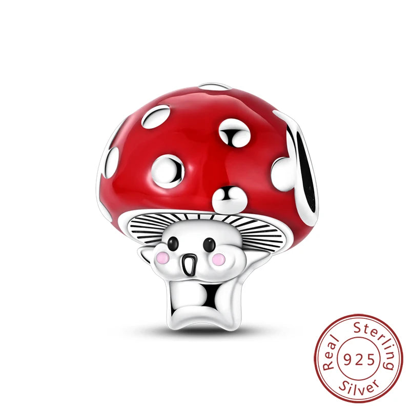 Original 925 Sterling Silver Charms – Mushroom, Unicorn, Wings & Pearl Beads for Women