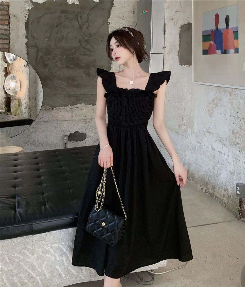 Summer 2025 Ele Hepburn Sle Tea Break Midi Dr Gathered Waist ort Sve Square Collar Pleated A-Line Dr