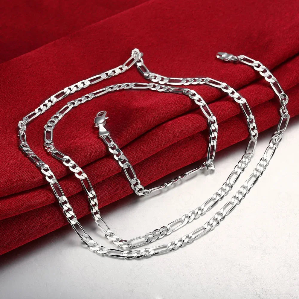 40-75cm 925 Sterling Silver 4mm Figaro Chain Necklace for Men & Women – Long Hip Hop Jewelry Gift