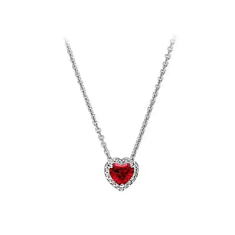 925 Sterling Silver Red Heart-shaped Ring Necklace Bracelet | Luxury Charm Jewelry for Women | DIY Party Gift Collection