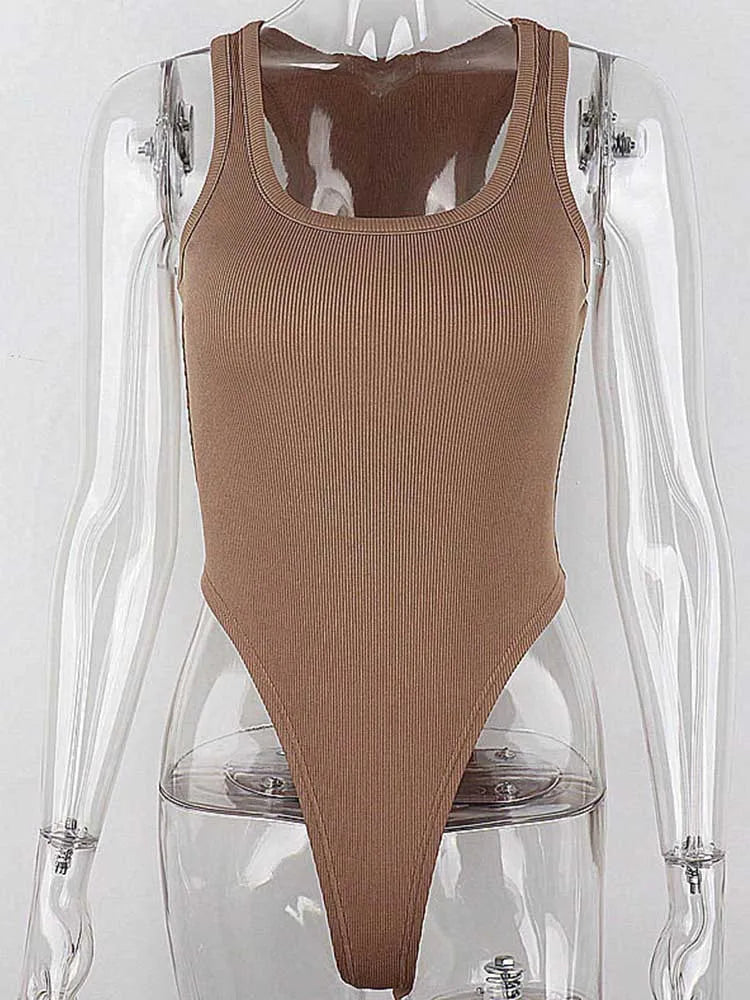 Sleeveless Knit Bodysuit – Sexy Bodycon Off Shoulder Halter Top for Women | Summer 2024 Casual Clubwear