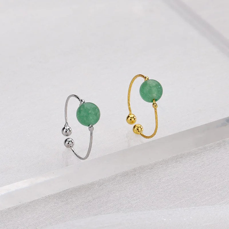 PANJBJ 925 Sterling Silver Hotan Jade Geometric Adjustable Ring | Retro Delicate Jewelry Gift for Women