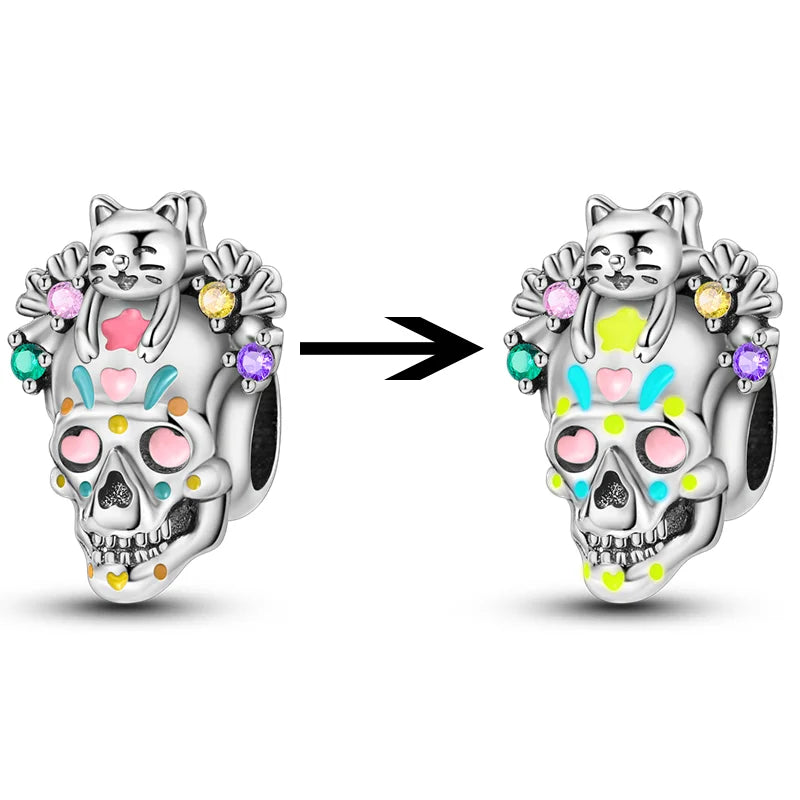 925 Sterling Silver Halloween Series Charms | Pumpkin, Witch, Skull & Candy Beads Fit Original Bracelet DIY Jewelry