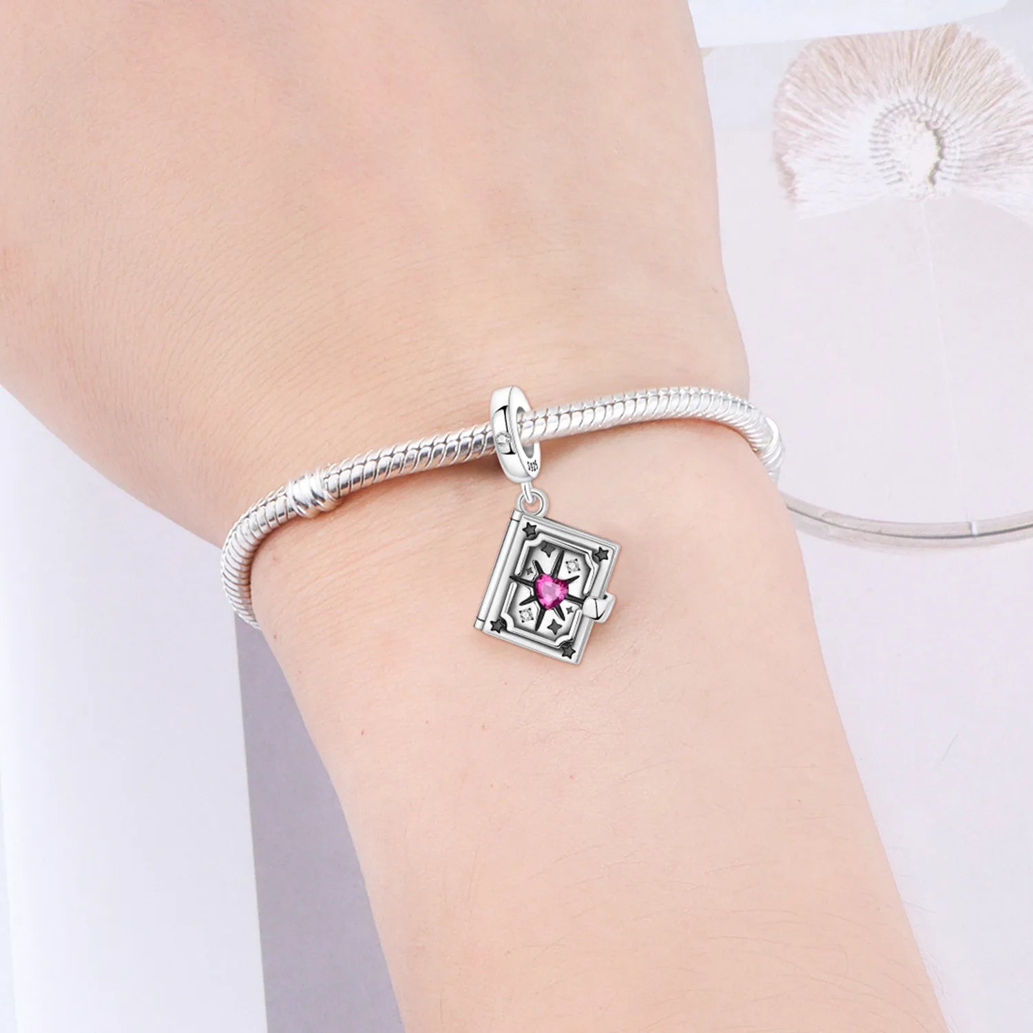 PANPOKI 925 Sterling Silver Switchable Book Pendant Charm | Original Bracelet Beads DIY Jewelry Gift for Women
