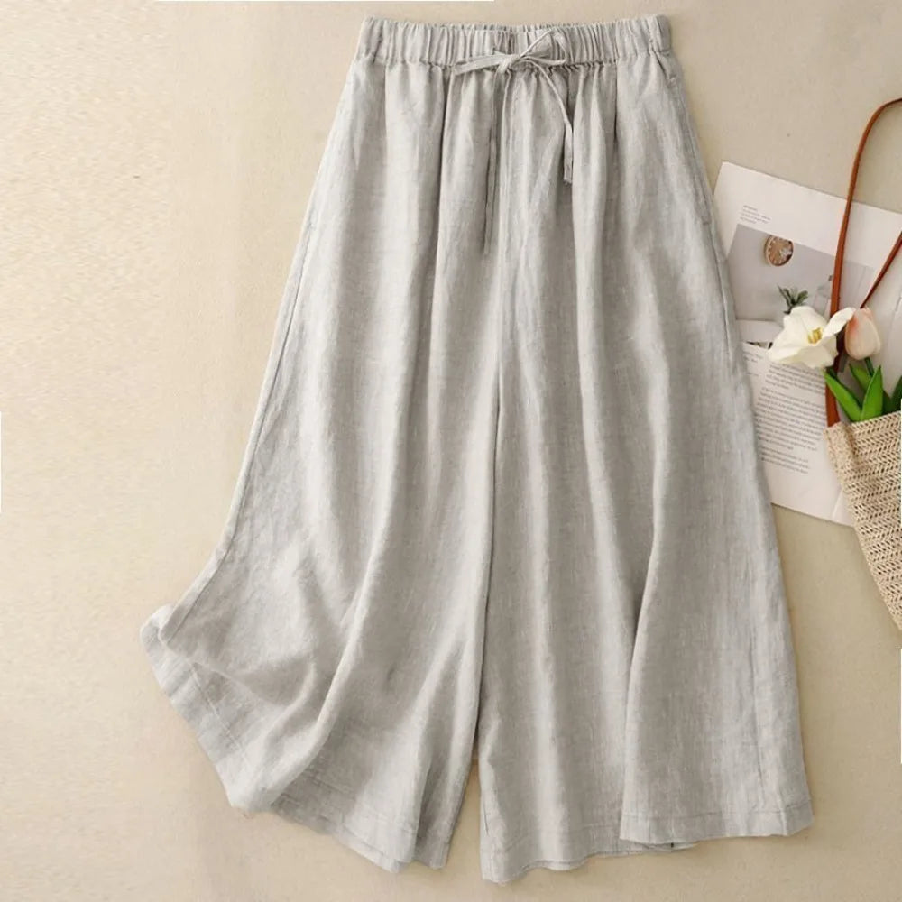 Casual Cotton Linen Pants for Women | Vintage Wide Leg Joggers | Summer Fashion Capri Sweatpants