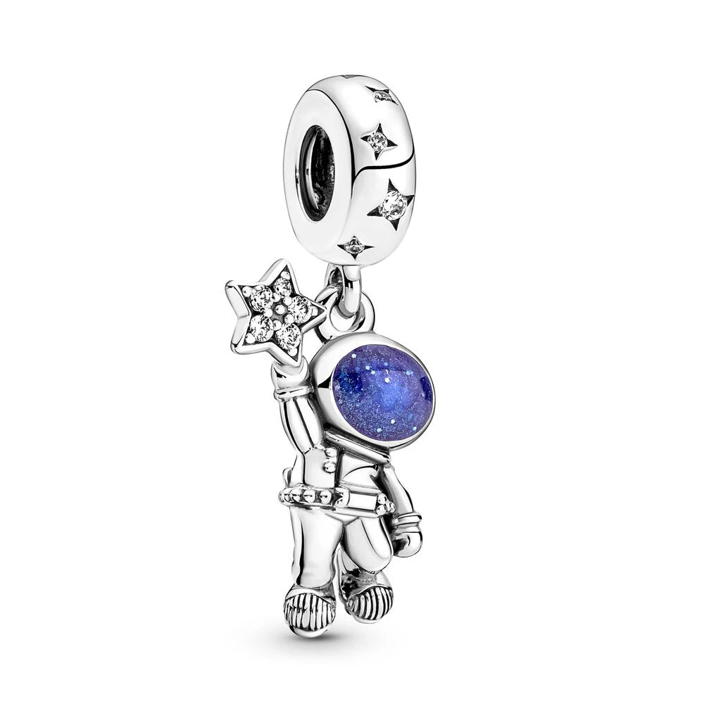 925 Sterling Silver Blue Planet & Dolphin Galaxy Dangle Charm | Women’s Bracelet DIY Jewelry