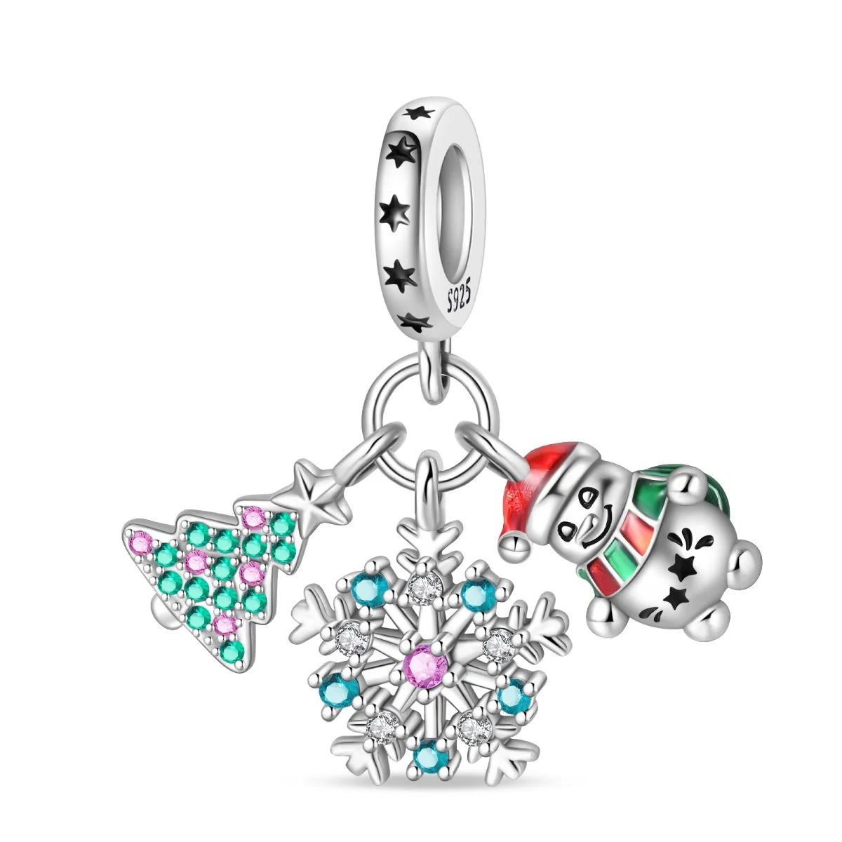 925 Silver Disney Christmas Charm Trio | Mickey Wreath Minnie Ice Skating Bead Pendant Fits Pandora Bracelet