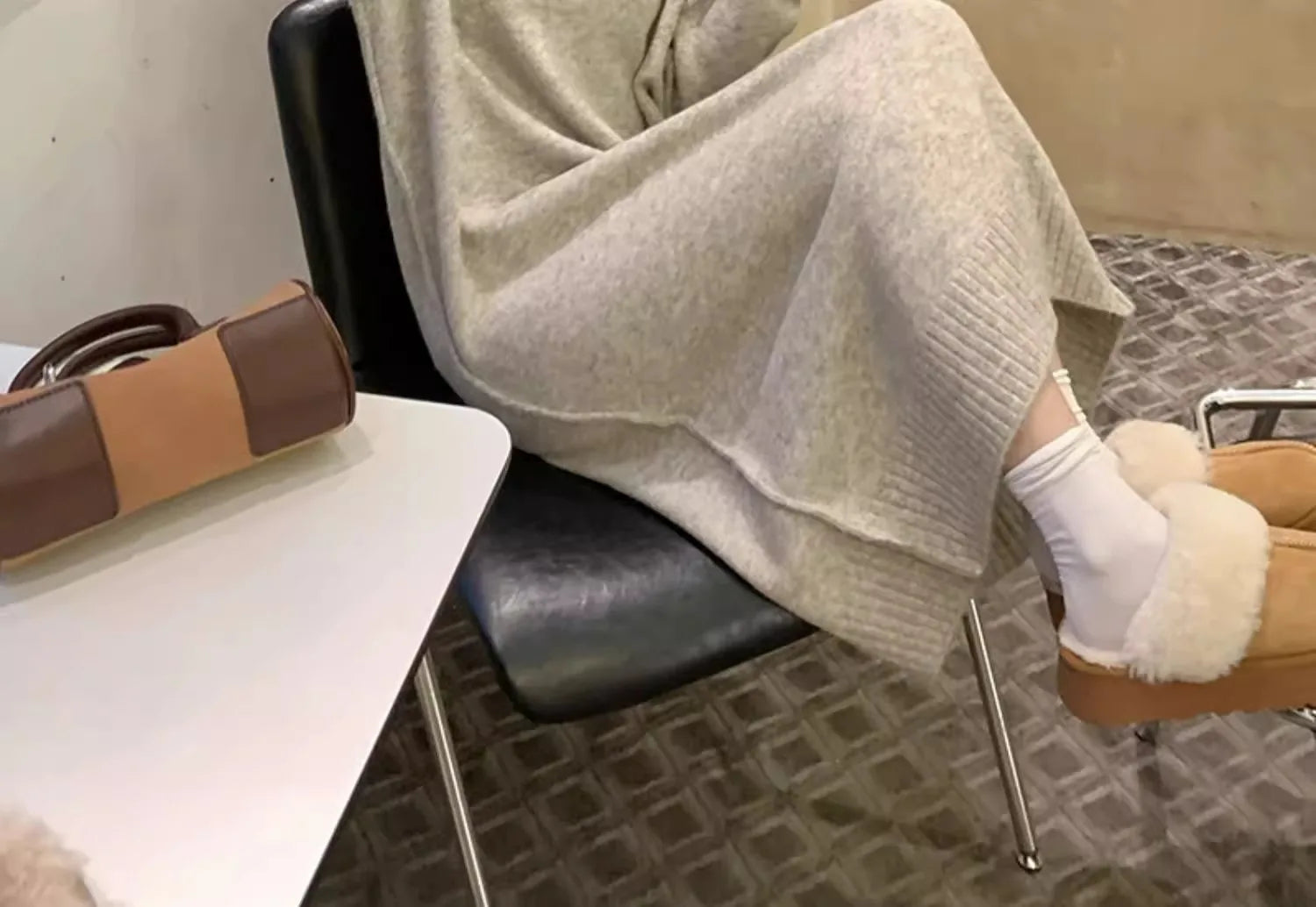 Women’s V-Neck Knitted Dress – Loose Fit Mid-Length Knee-Over Sweater Dress, Autumn Winter Base Layer Inner Wear