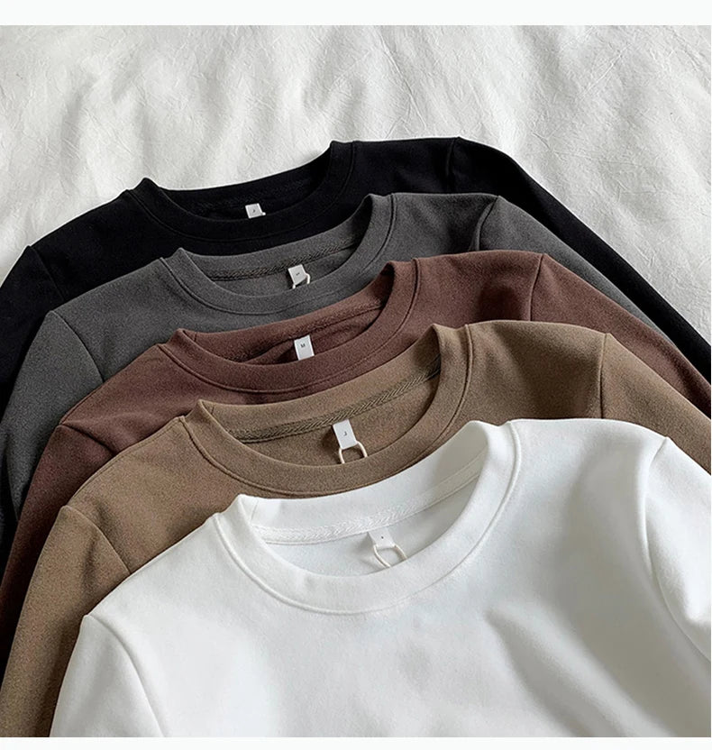 Women's Thermal Long Sleeve T-Shirt | Fleece-Lined Round Neck Top | Autumn Winter Fashionable Inner Wear