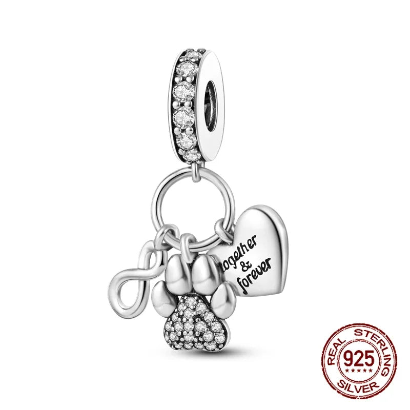 925 Sterling Silver Number & Puppy Family Beads Pendant | Fit 4mm Hole Bracelets