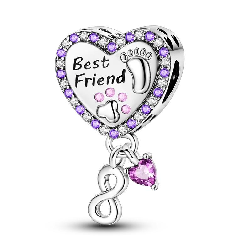 925 Sterling Silver Number & Puppy Family Beads Pendant | Fit 4mm Hole Bracelets