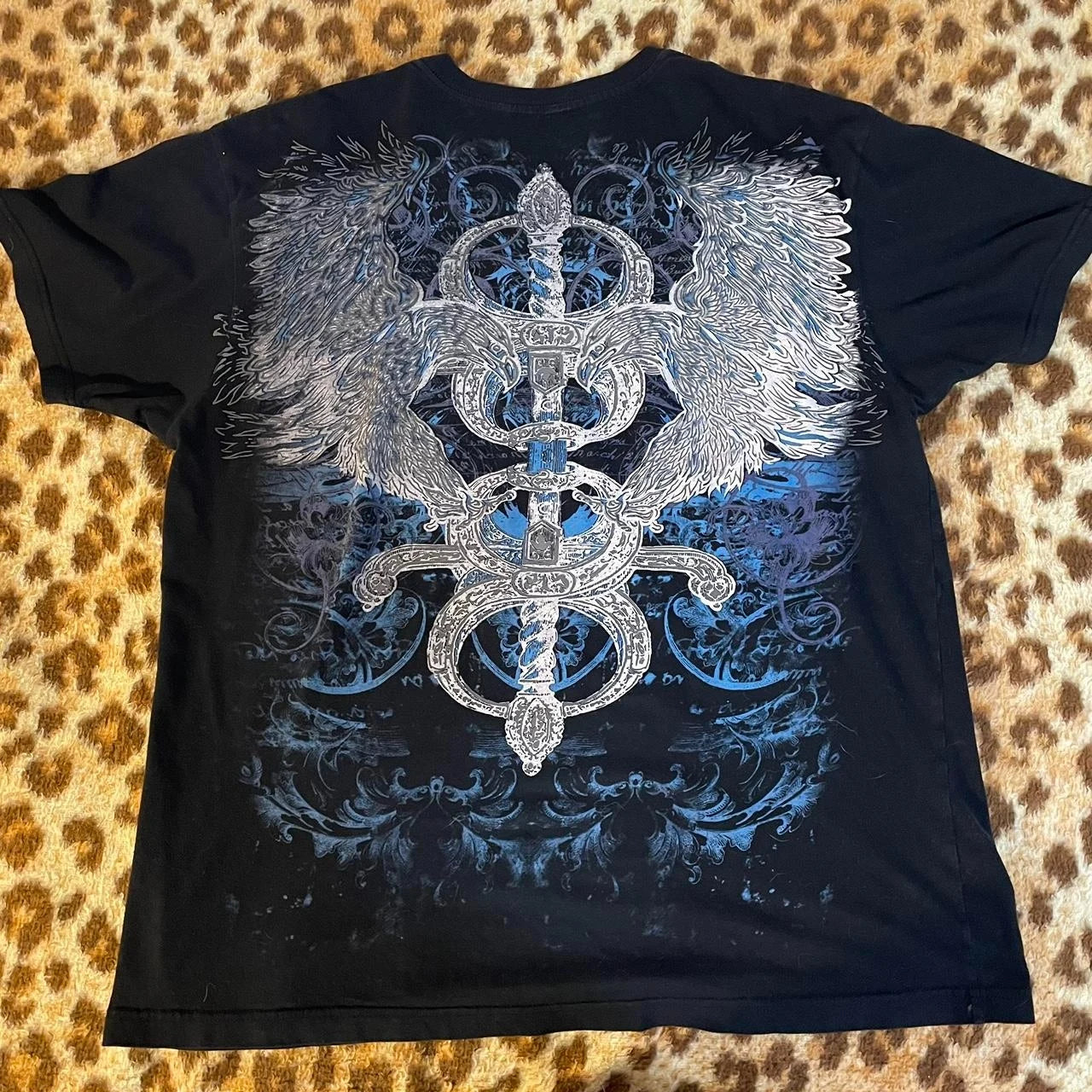 Vintage Avirex Black Short Sleeve T-Shirt | Rhinestone Double-Sided Print Retro Streetwear Top