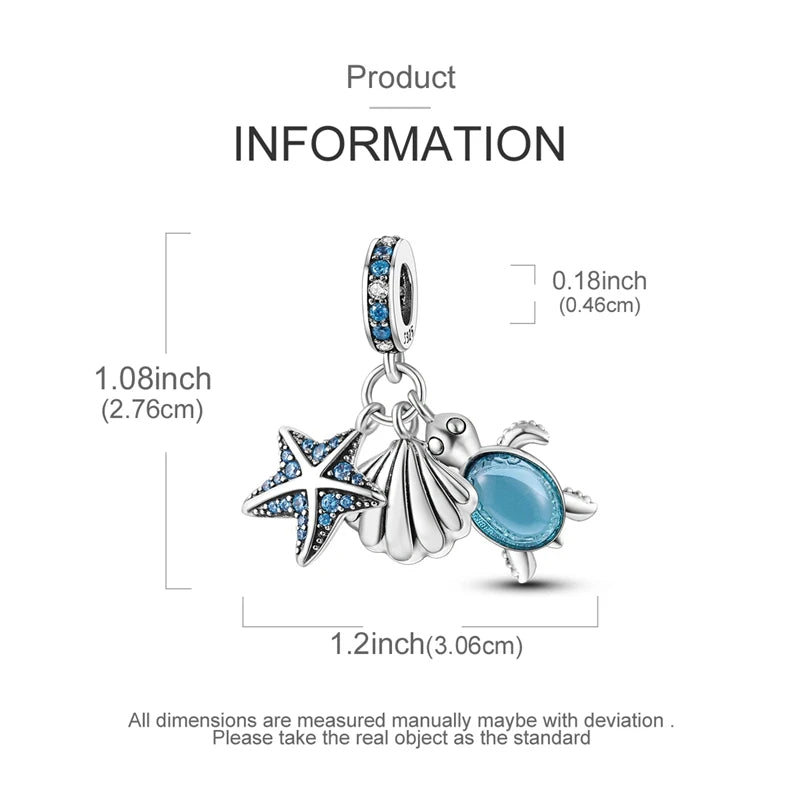 New Summer Ocean Silver Plated Sea Turtle & Starfish Shell Charm | DIY Bracelet Jewelry for Women