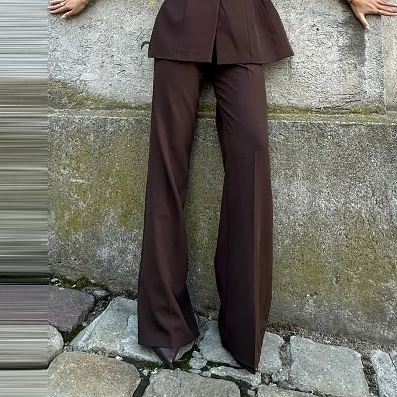 Elegant Chic Women’s 2-Piece Pants Suit – Short Puff Sleeve Single-Breasted Shirt & Straight Flare Pants 2026 Spring 🌿✨