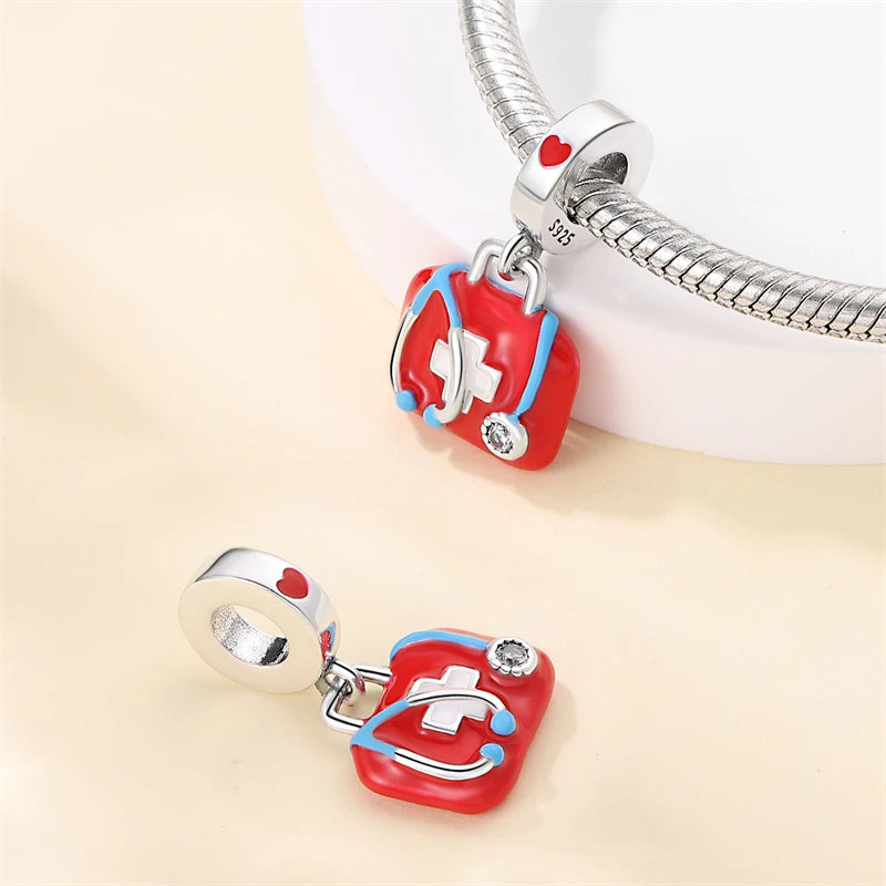 Doctor Nurse 925 Sterling Silver Charms Beads | Original Trendy Medical Pendant for DIY Bracelet Jewelry