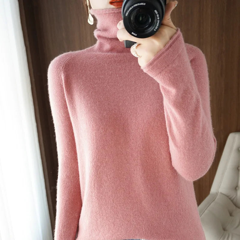 Autumn Winter Women’s Turtleneck Sweater – Slim Fit Long Sleeve Basic Knit Top | Warm Stretch Pullover