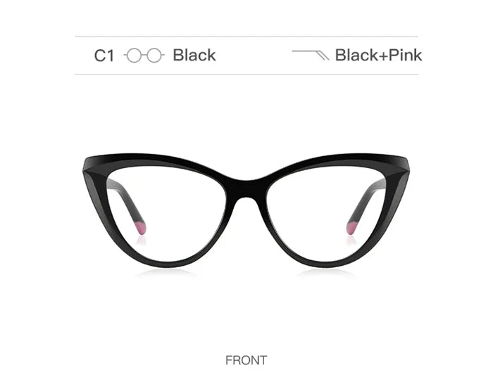 Blue Light Blocking Nearsighted Glasses – Cat Eye Spring Leg Prescription Spectacles for Women (-0.5 to -6.0)