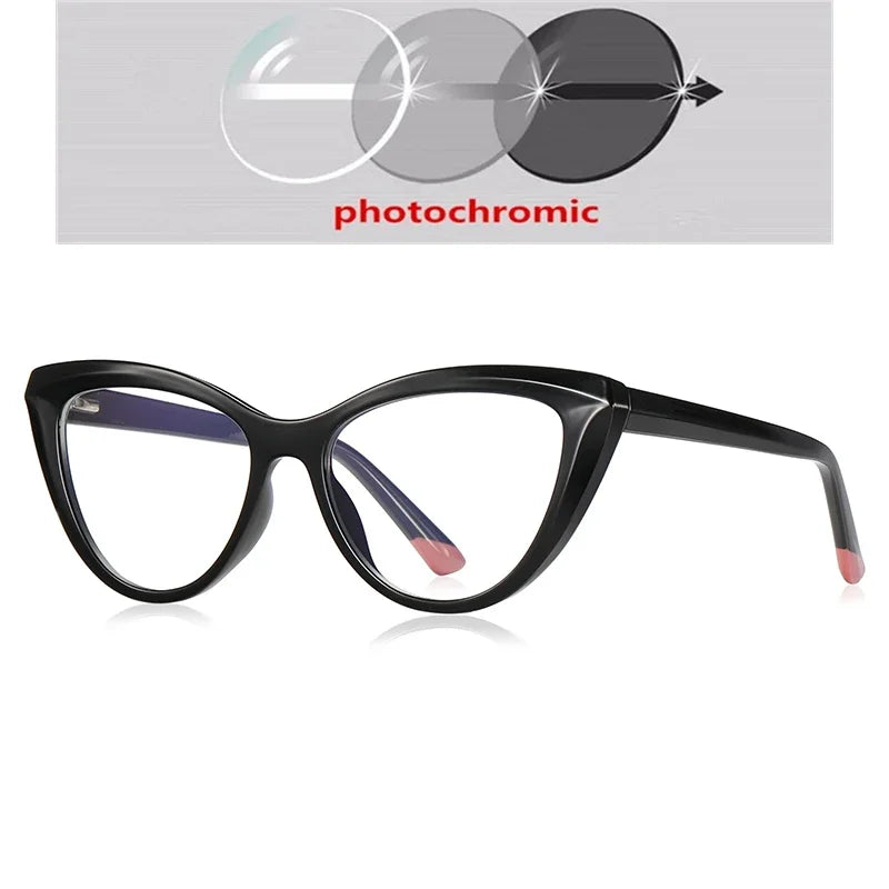 Blue Light Blocking Nearsighted Glasses – Cat Eye Spring Leg Prescription Spectacles for Women (-0.5 to -6.0)
