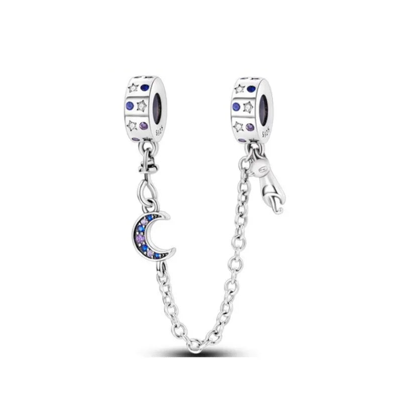 925 Sterling Silver Butterfly, Moon & Life Tree Safety Chain | Fits Original Bracelet DIY Jewelry Accessory