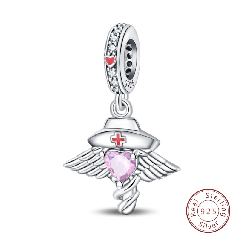 Doctor Nurse 925 Sterling Silver Charms Beads | Original Trendy Medical Pendant for DIY Bracelet Jewelry