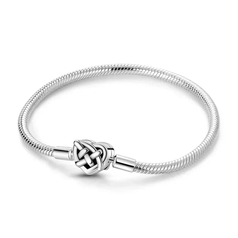 925 Sterling Silver Heart & Star Moon Bracelet | Pave Zirconia Snake Chain, Cat Claw Love Bangle for DIY Jewelry