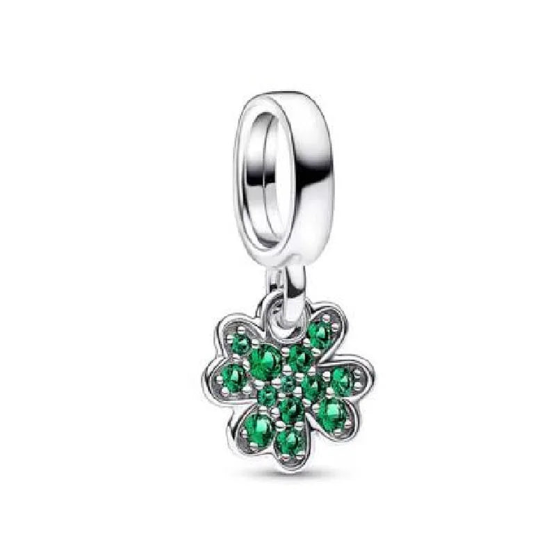 925 Sterling Silver Green Clover Leaf Charm | DIY Pendant Bead Fits Pandora Bracelet & Necklace – Lucky Jewelry Accessory
