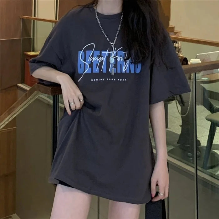 Oversized American Street Style T-Shirt for Women | Retro Loose Cotton Casual Top