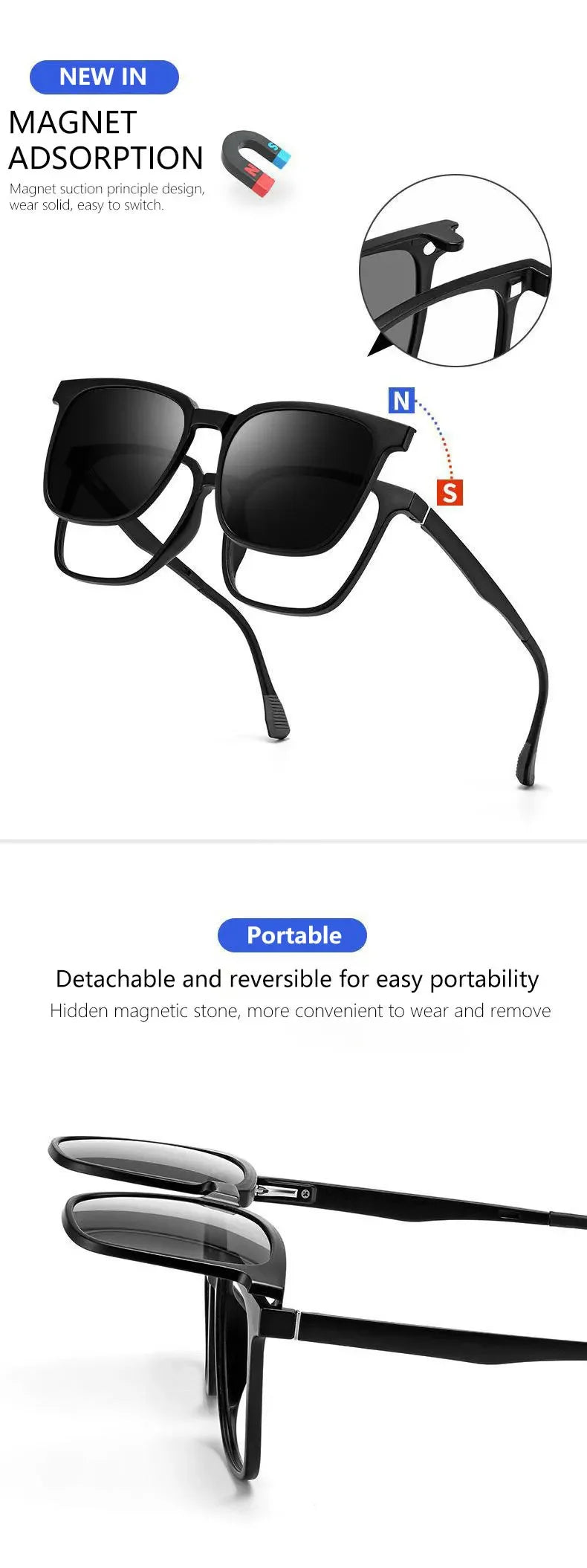 CLLOIO Magnetic Clip-On Prescription Glasses – Polarized Sunglasses Lens for Men & Women | Myopia, Progressive, Anti-Blue Light