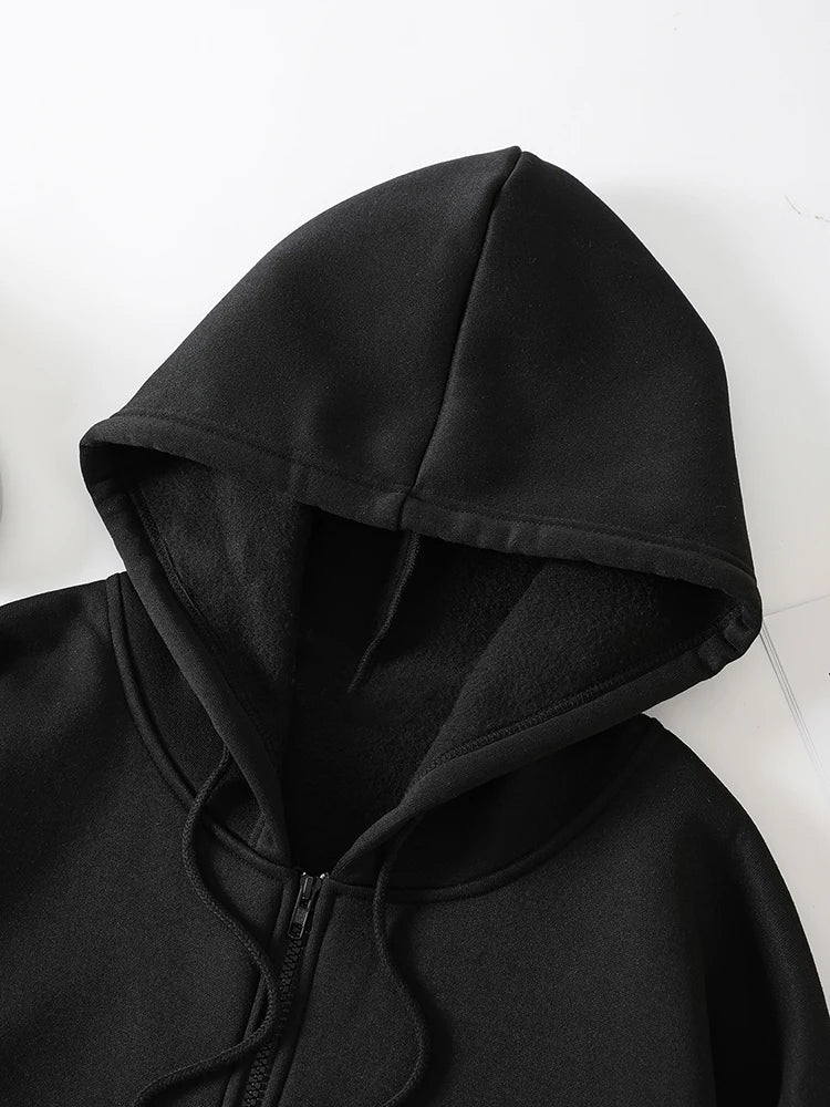 Women’s Solid Zipper Hoodie | Warm Fleece Hooded Sweatshirt | Autumn Casual Streetwear with Pockets