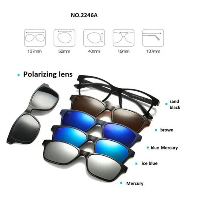 GSBJXZ Fashion Myopia Clip Sunglasses – Men & Women Polarized Clip-On Prescription Glasses | 5 Clip Set 0 to -4.0