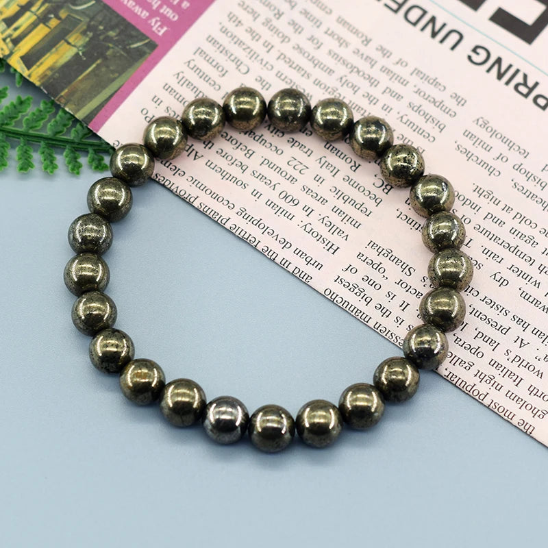 Original Natural Pyrite & Hematite Energy Beads Bracelet – Slimming Health Care Jewelry Gift for Men & Women