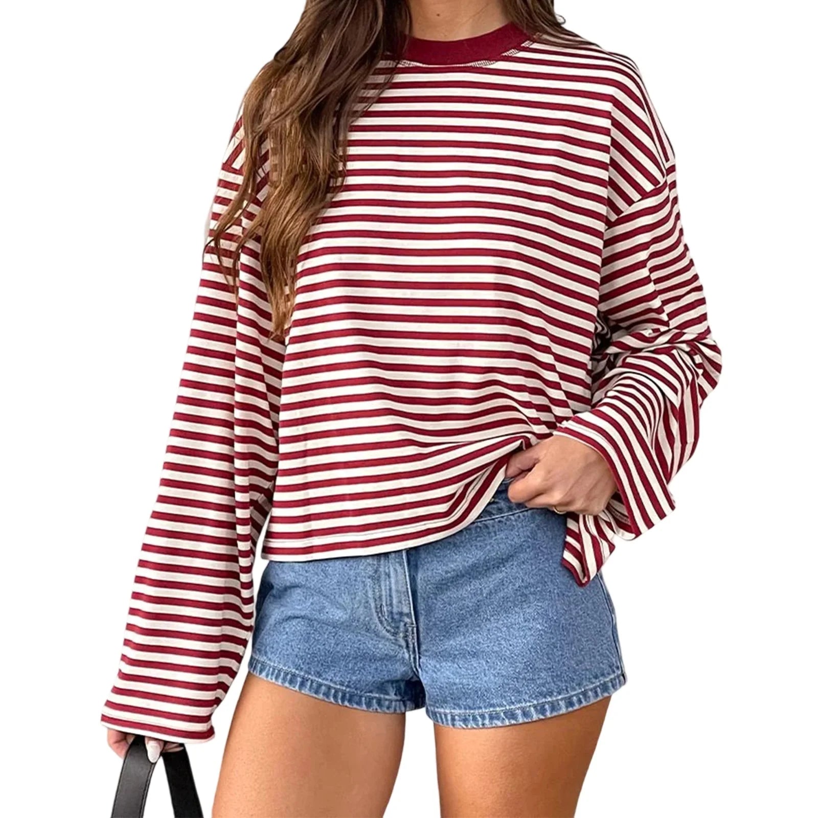 2025 Women's Retro Striped T-Shirt | Long Sleeve Crew Neck Top | Loose Fall Casual Streetwear