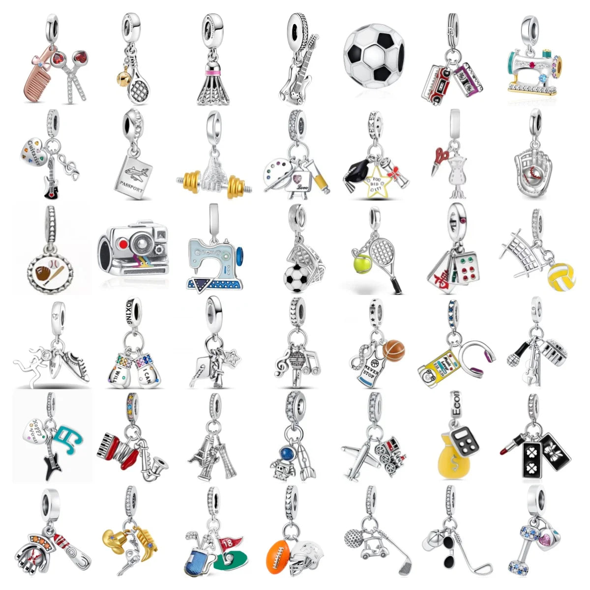New 925 Sterling Silver Sports Charm Beads | Football, Baseball, Tennis, Dumbbell & Golf Pendant for DIY Bracelets