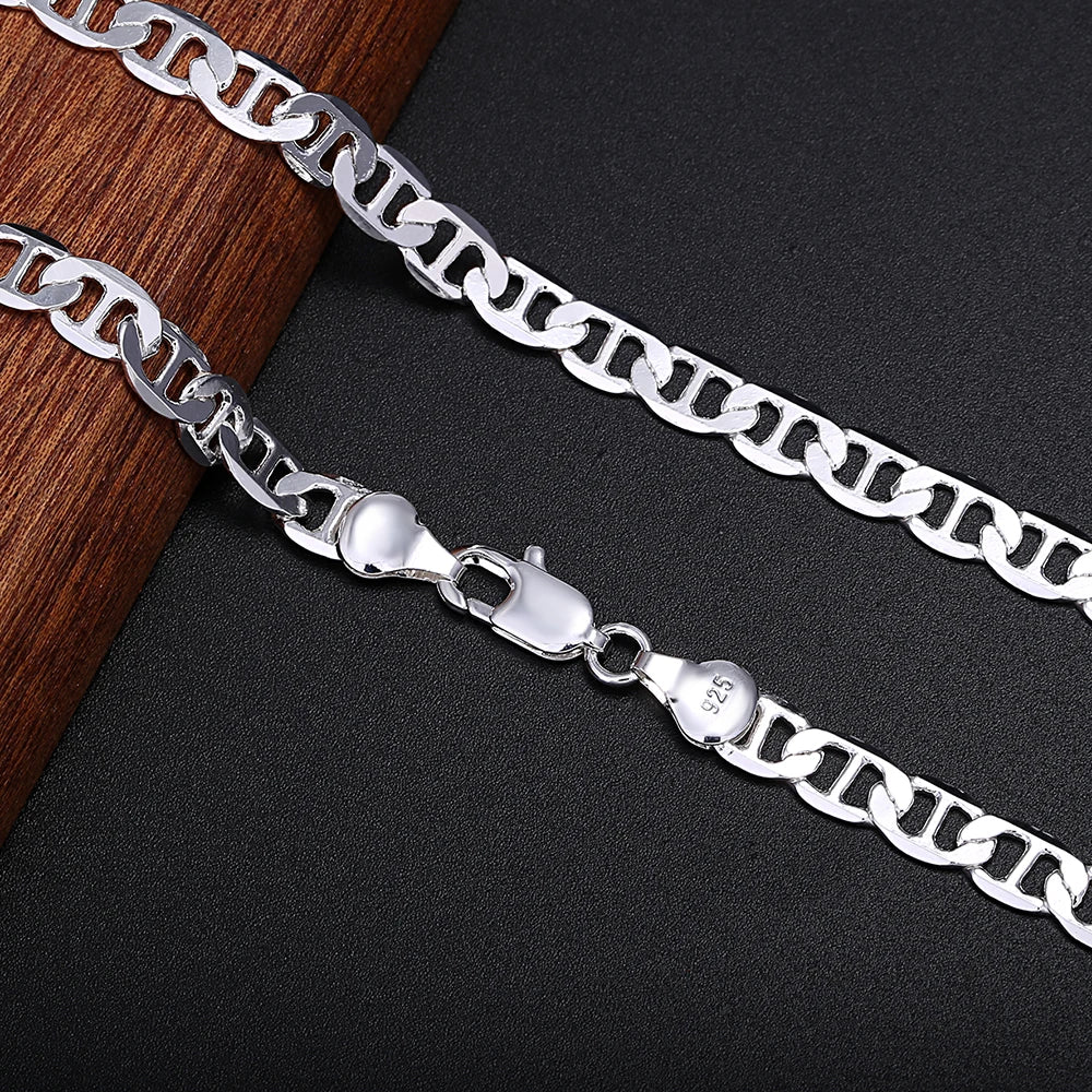 925 Sterling Silver 6mm Solid Chain Necklace 45-60CM – Luxury Unisex Silver Jewelry for Men & Women Wedding Party Gift