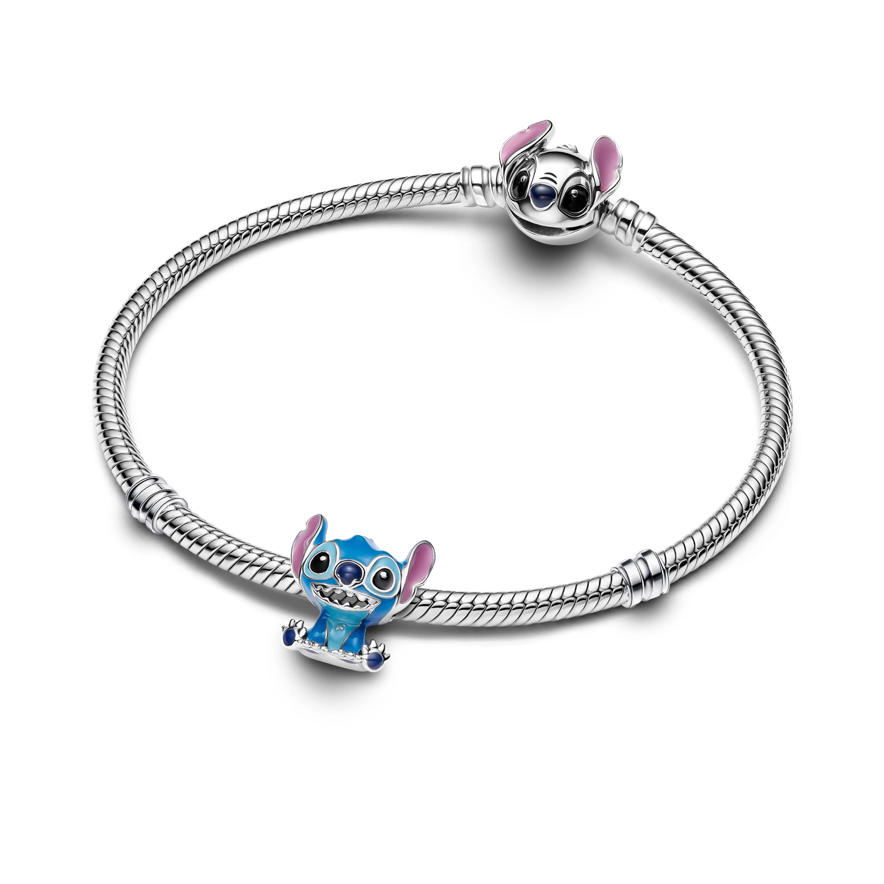 Hot Sale New Disney Cartoon Animal 925 Sterling Silver Lilo & Stitch Charm Bead Bracelet